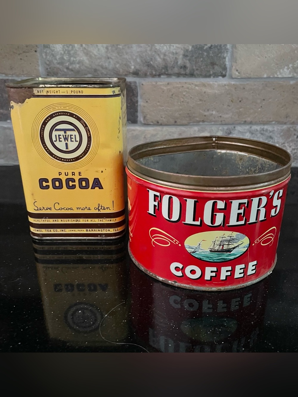 Vintage Folger’s Coffee and Jewel Tea Cocoa Metal Tin Cans